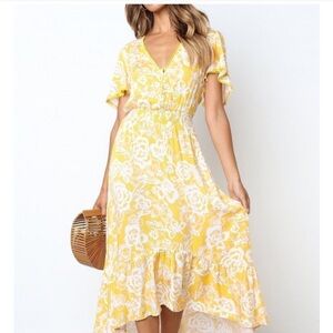 Yellow Floral Midi Dress